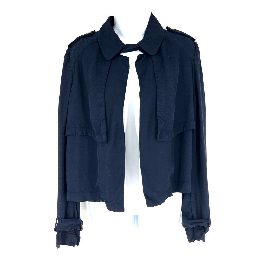 ELKA COLLECTIVE Crop Trench Jacket Size AU 10 / US 6 Navy Coat Long Sleeve